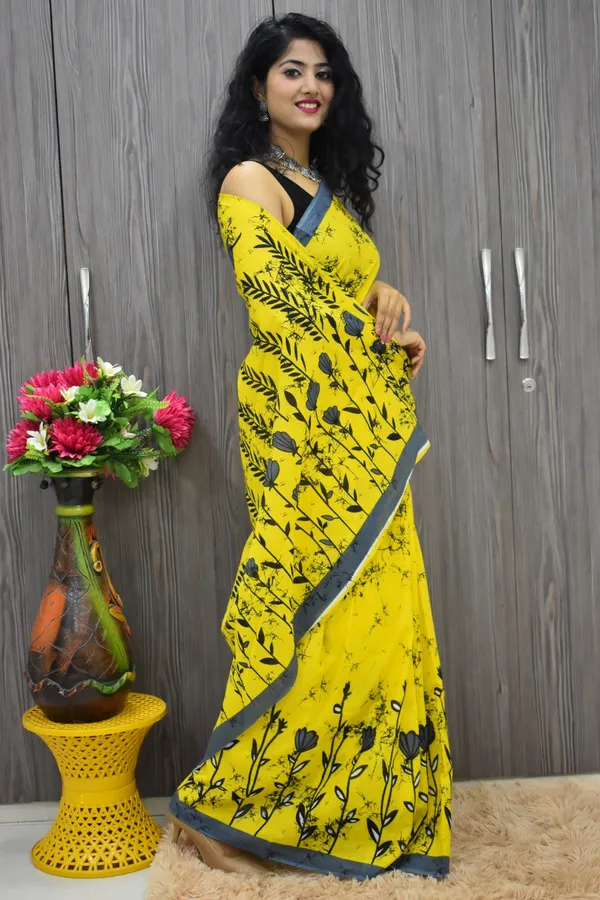 Golden_Bloom_Floral_Printed_Cotton_Saree_with_Grey_Border