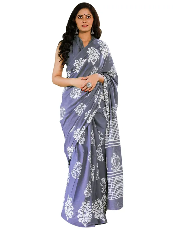 Grey_&_White_Floral_Buta_Printed_Cotton_Saree_|_Elegant_Ethnic_Printed_Saree_for_Women