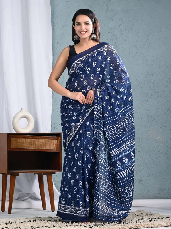 Indigo_Blue_Hand_Block_Printed_Cotton_Saree_for_Women_|_Traditional_Designer_Soft_Cotton_Saree_|_Ethnic_Daily_Wear_Saree