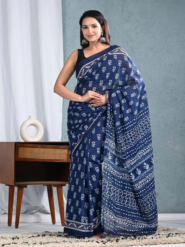Indigo_Blue_Hand_Block_Printed_Cotton_Saree_for_Women_|_Traditional_Designer_Soft_Cotton_Saree_|_Ethnic_Daily_Wear_Saree