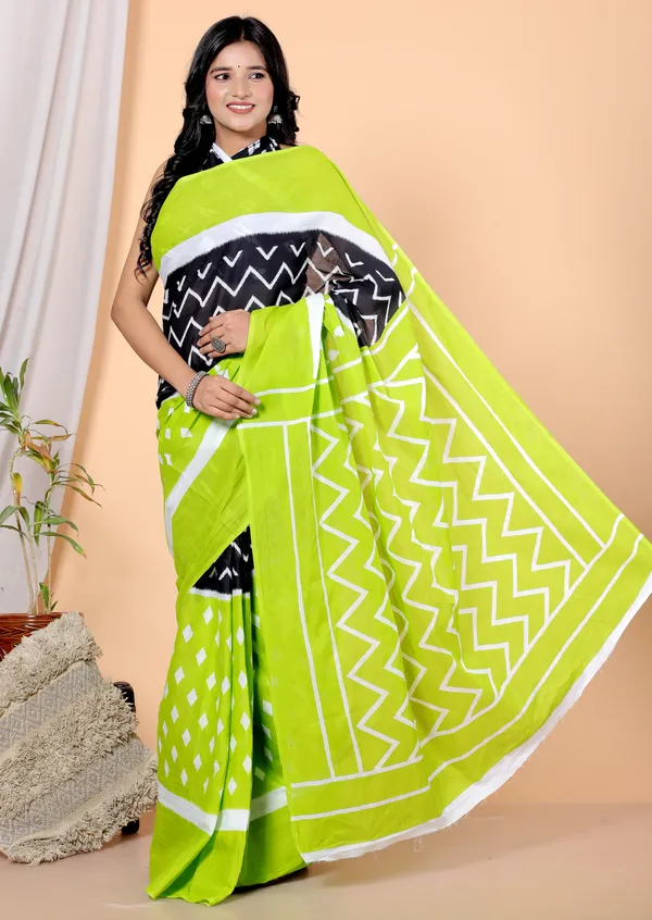 Lime_Green_Ikat_Printed_Cotton_Saree_for_Women_|_Designer_Ethnic_Saree_|_Softspun_Fabrics