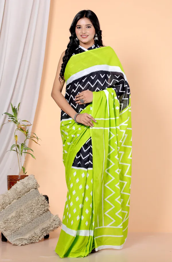 Lime_Green_Ikat_Printed_Cotton_Saree_for_Women_|_Designer_Ethnic_Saree_|_Softspun_Fabrics