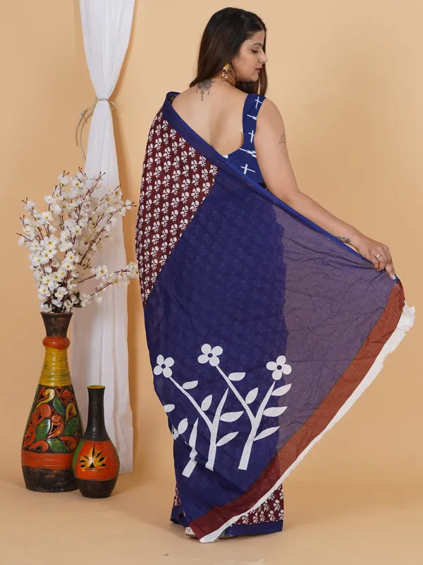 Maroon_Blossom_Floral_Printed_Cotton_Saree