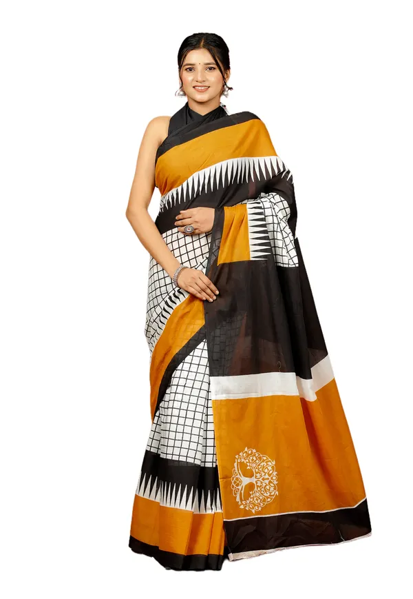 Mustard_Yellow,_Black_&_White_Checkered_Printed_Cotton_Saree_|_Designer_Soft_Cotton_Saree_for_Women_|_Modern_Ethnic_Wear