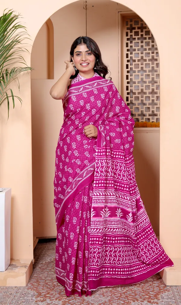 Pink_Handblock_Printed_Cotton_Saree_with_Traditional_Border