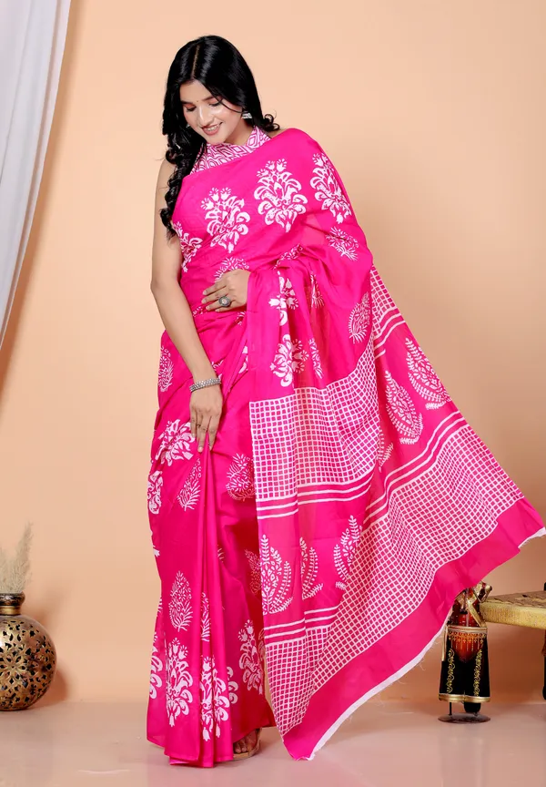 Pink_&_White_Floral_Printed_Cotton_Saree_for_Women_|_Elegant_Designer_Soft_Cotton_Saree_|_Traditional_Ethnic_Wear