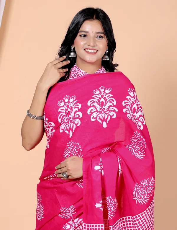 Pink_&_White_Floral_Printed_Cotton_Saree_for_Women_|_Elegant_Designer_Soft_Cotton_Saree_|_Traditional_Ethnic_Wear
