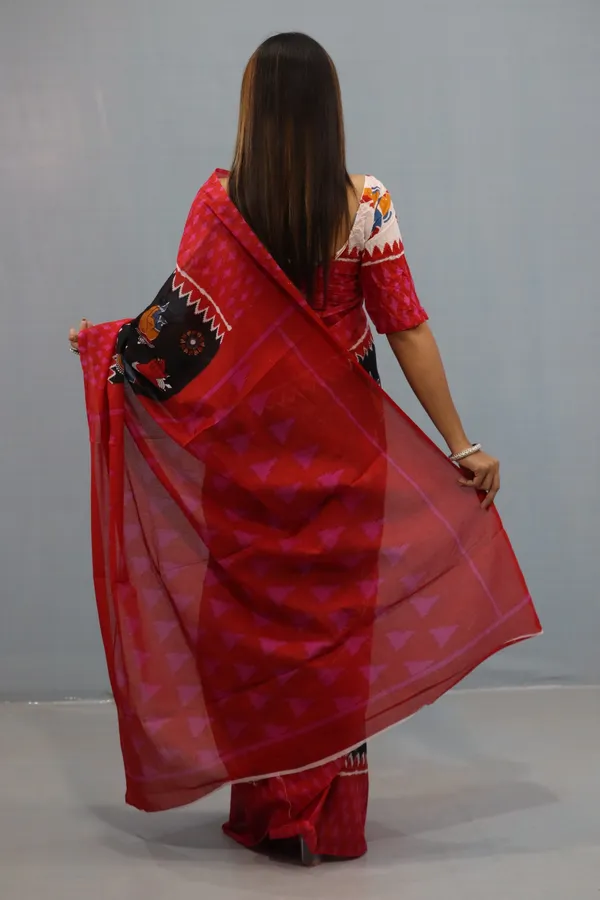 Red_&_Black_Tribal_Print_Designer_Cotton_Saree_with_Contrast_Border