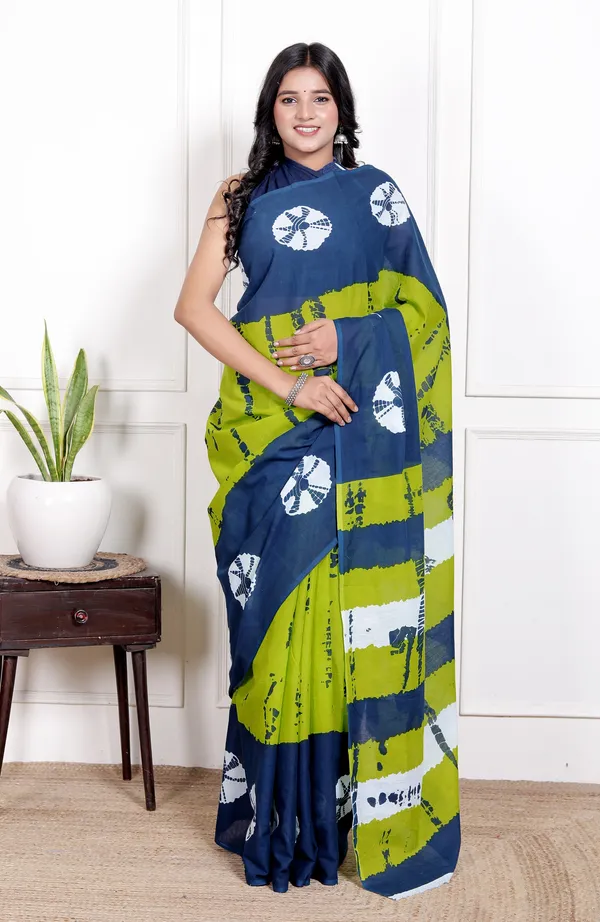 Stylish_Blue_&_Green_Printed_Saree_with_Abstract_Design