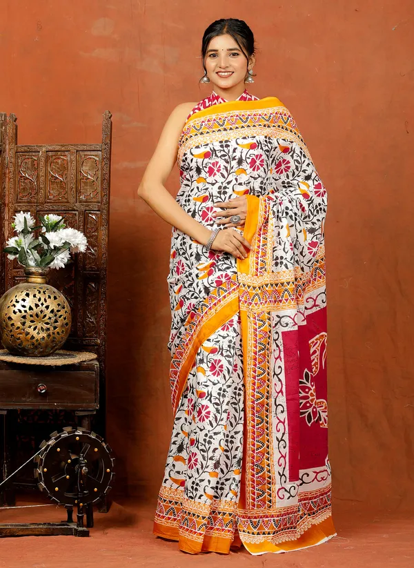 White_Floral_Hand_Block_Printed_Cotton_Saree_with_Yellow_Border_–_Soft_Ethnic_Cotton_Saree_for_Women
