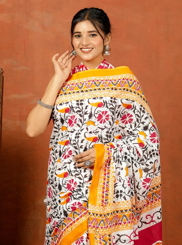 White_Floral_Hand_Block_Printed_Cotton_Saree_with_Yellow_Border_–_Soft_Ethnic_Cotton_Saree_for_Women