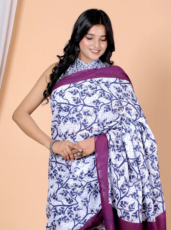 White_&_Purple_Hand_Block_Printed_Cotton_Saree_–_Elegant_Soft_Cotton_Ethnic_Saree_for_Women