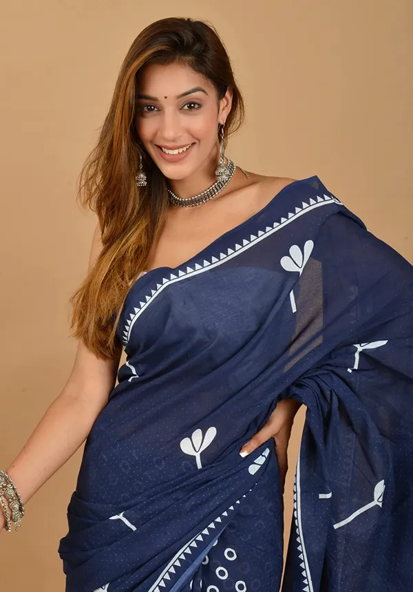 Women_Navy_Blue_Soft_Cotton_Printed_Saree_with_Blouse_Piece_|_Latest_Designer_Lightweight_Daily_Wear_&_Office_Wear_Saree