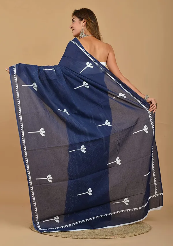 Women_Navy_Blue_Soft_Cotton_Printed_Saree_with_Blouse_Piece_|_Latest_Designer_Lightweight_Daily_Wear_&_Office_Wear_Saree