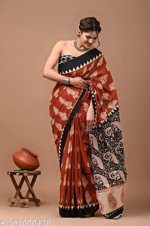 Maroon_And_Black_Cotton_Saree_For_Women