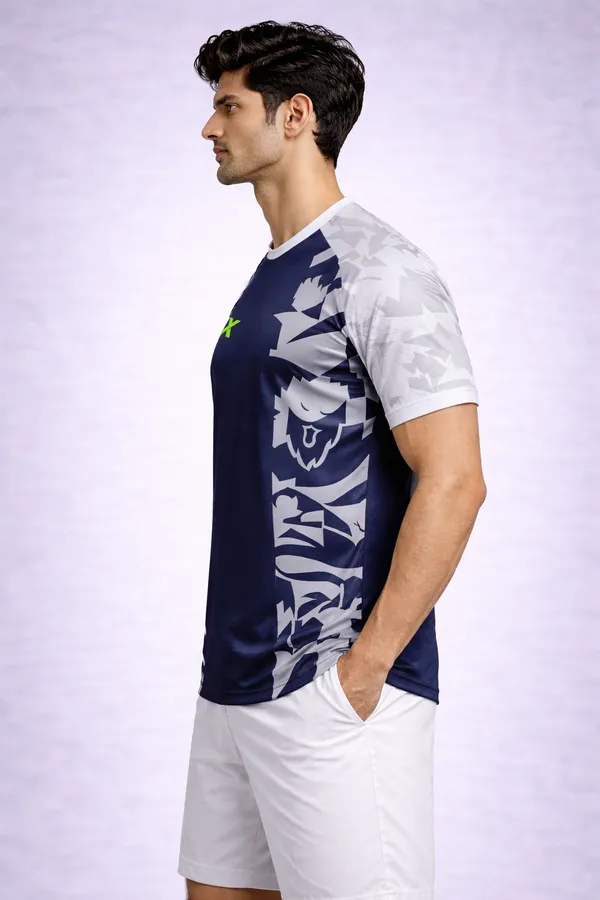Blue_And_Grey_Polyester_And_Lycra_T_Shirt_For_Men