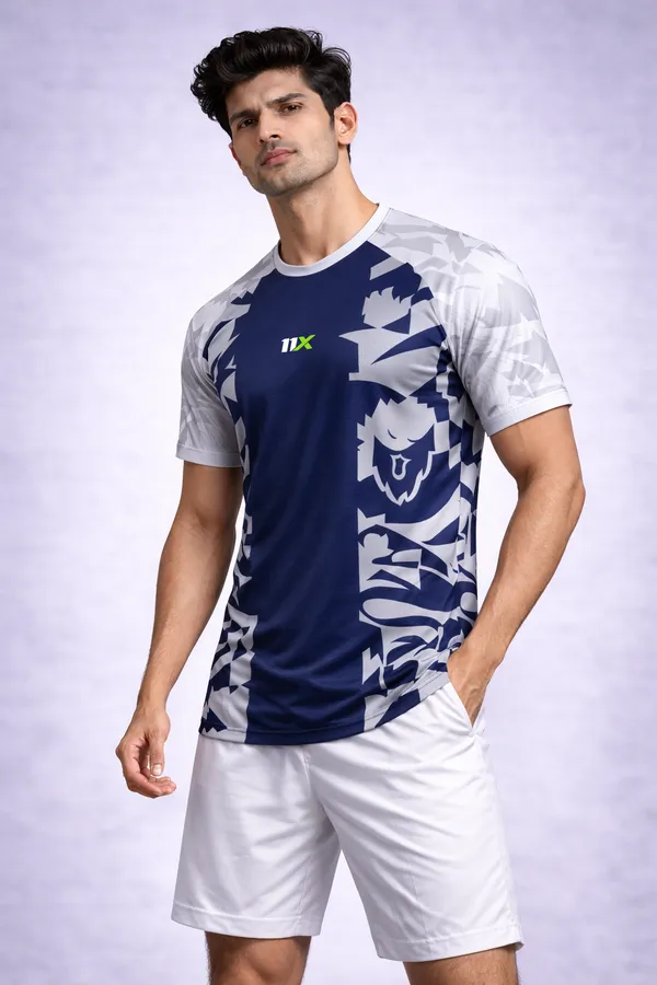 Blue_And_Grey_Polyester_And_Lycra_T_Shirt_For_Men