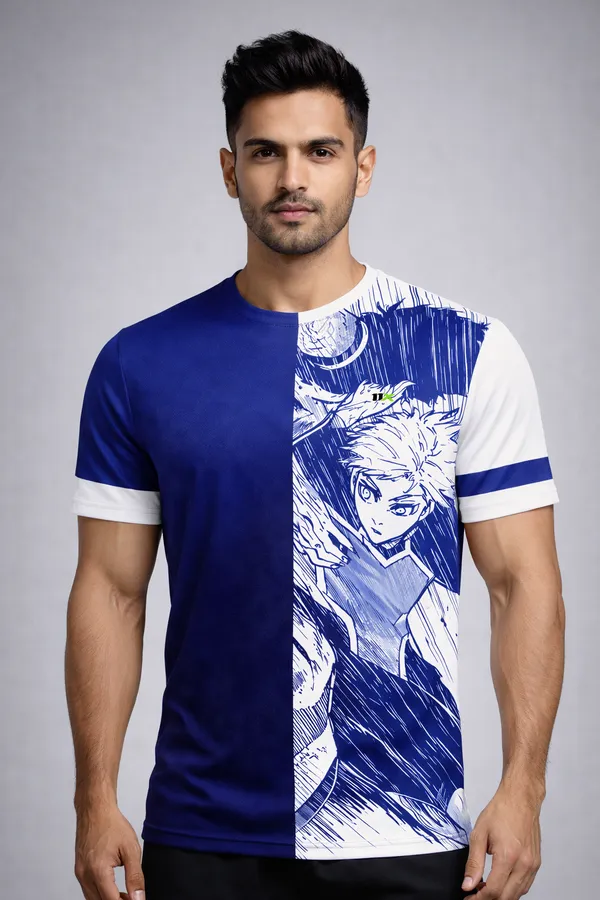 Blue_And_White_Polyester_And_Lycra_T_Shirt_For_Men