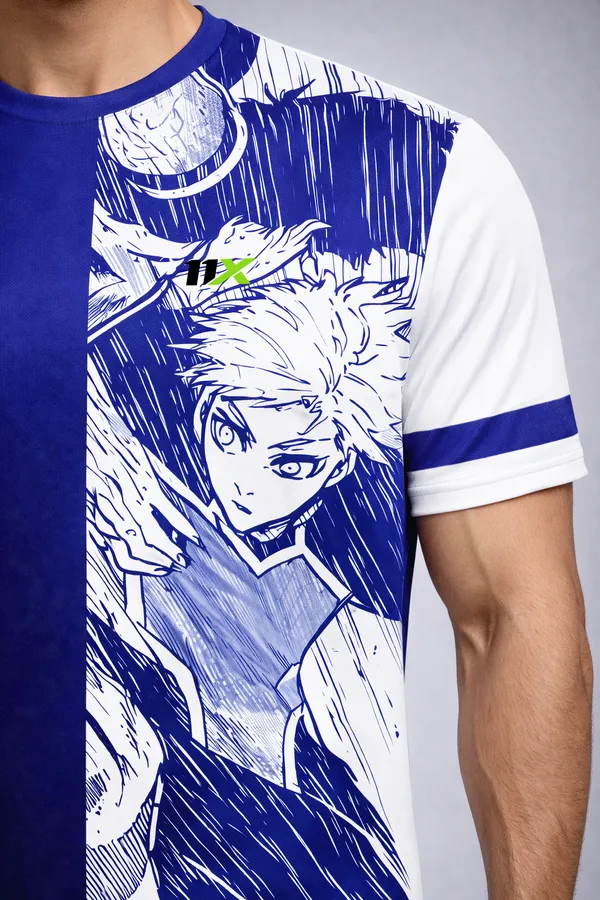 Blue_And_White_Polyester_And_Lycra_T_Shirt_For_Men