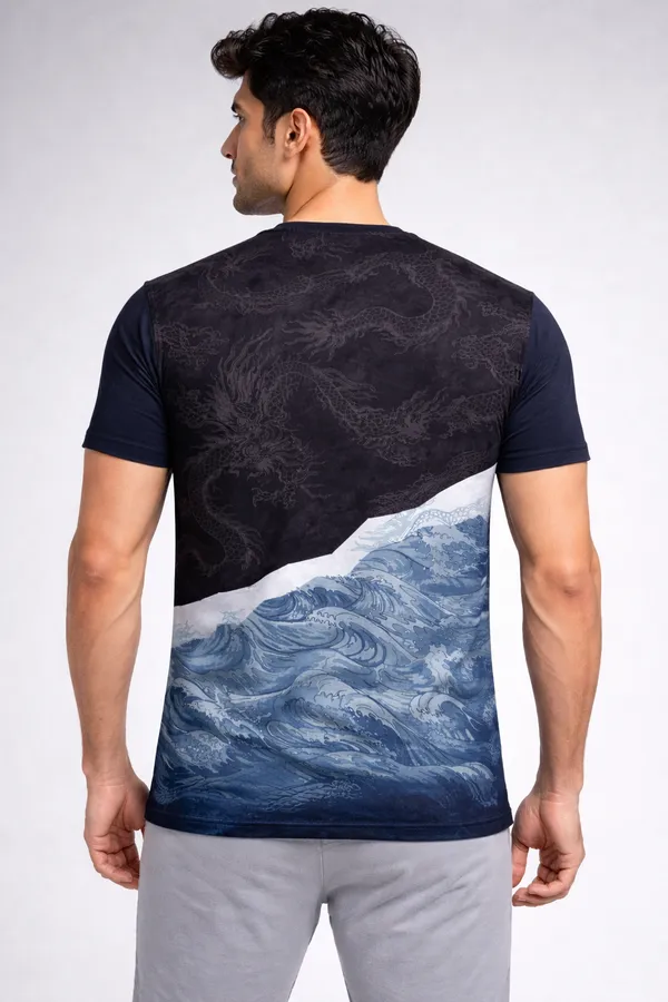 Black_And_Blue_Polyester_And_Lycra_T_Shirt_For_Men