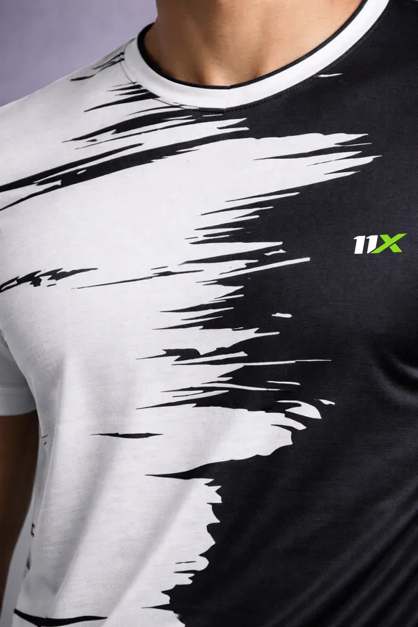 White_And_Black_Polyester_And_Lycra_T_Shirt_For_Men