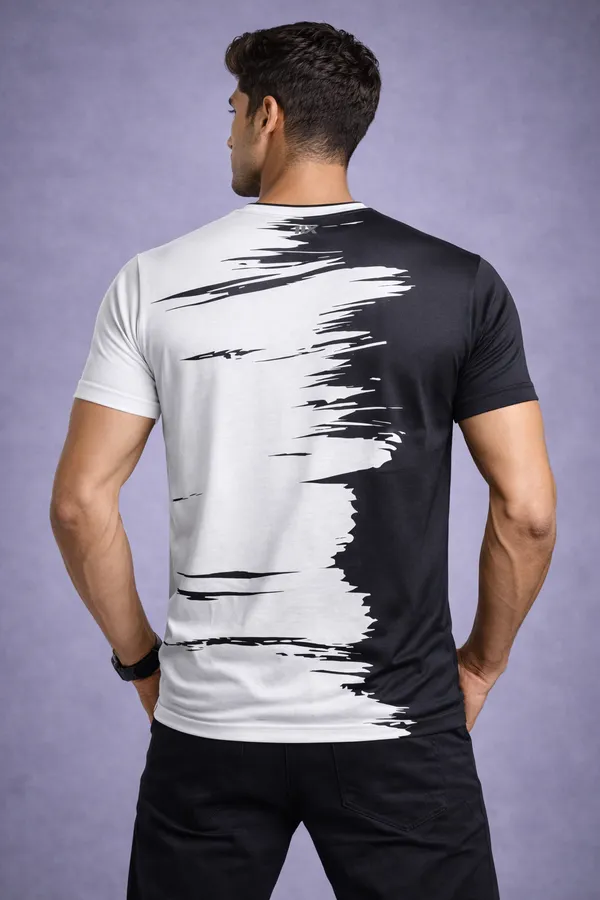 White_And_Black_Polyester_And_Lycra_T_Shirt_For_Men