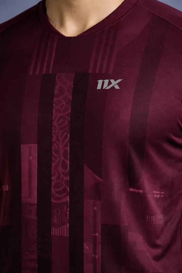 Maroon_Polyester_And_Lycra_T_Shirt_For_Men