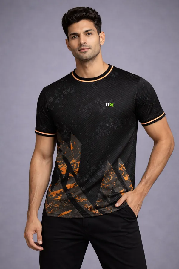 Black_Polyester_And_Lycra_T_Shirt_For_Men