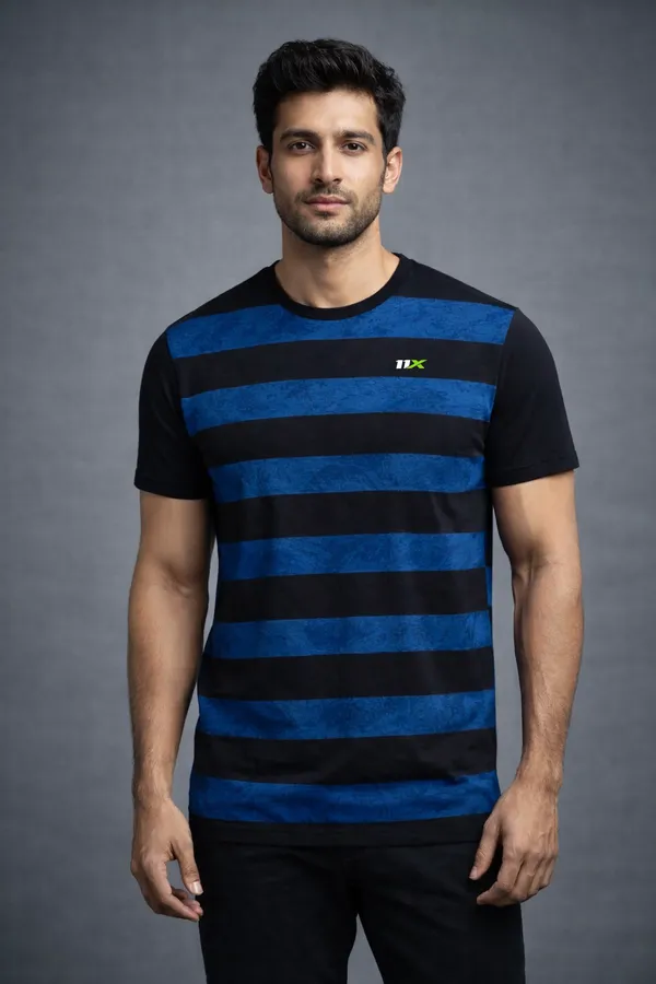 Blue_And_Black_Polyester_And_Lycra_T_Shirt_For_Men