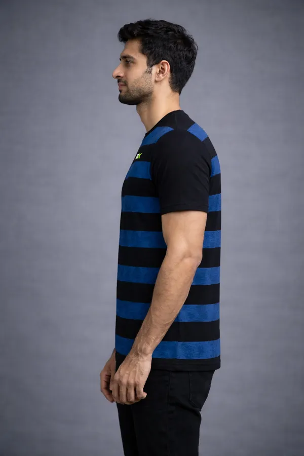 Blue_And_Black_Polyester_And_Lycra_T_Shirt_For_Men