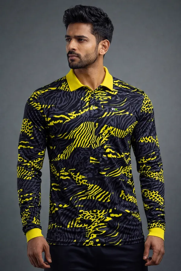 Black_And_Yellow_Polyester_And_Lycra_T_Shirt_For_Men