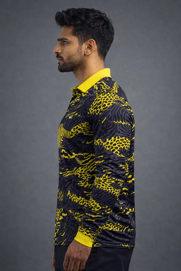Black_And_Yellow_Polyester_And_Lycra_T_Shirt_For_Men