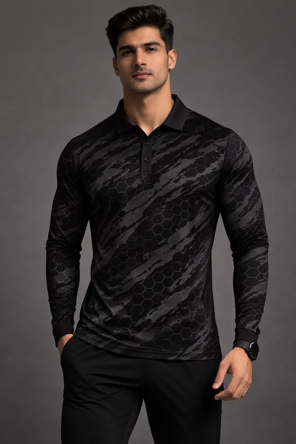 Black_Polyester_And_Lycra_T_Shirt_For_Men