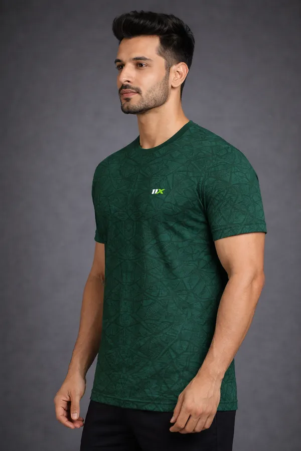 Deep_Green_Polyester_And_Lycra_T_Shirt_For_Men