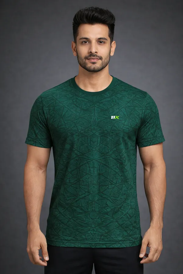Deep_Green_Polyester_And_Lycra_T_Shirt_For_Men