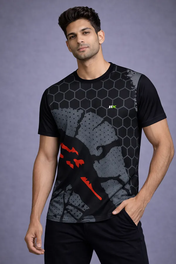 Black_Polyester_And_Lycra_T_Shirt_For_Men