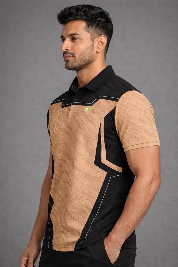 Brown_And_Black_Polyester_And_Lycra_T_Shirt_For_Men
