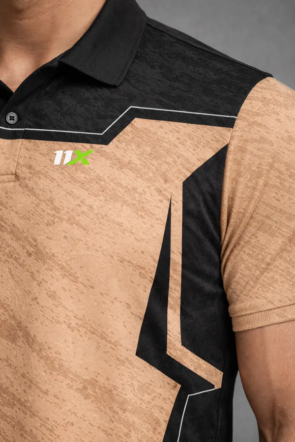 Brown_And_Black_Polyester_And_Lycra_T_Shirt_For_Men