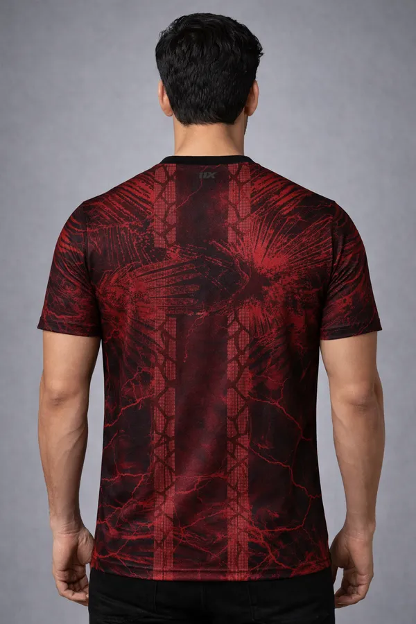 Maroon_And_Black_Polyester_And_Lycra_T_Shirt_For_Men
