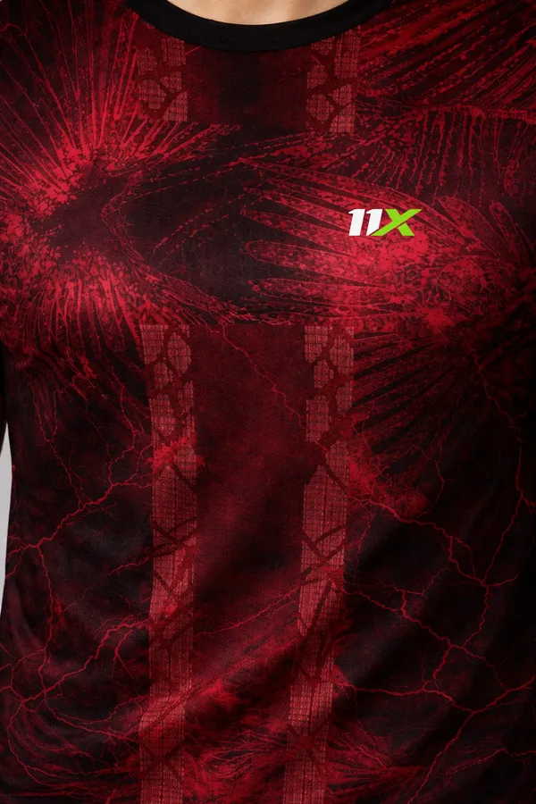 Maroon_And_Black_Polyester_And_Lycra_T_Shirt_For_Men