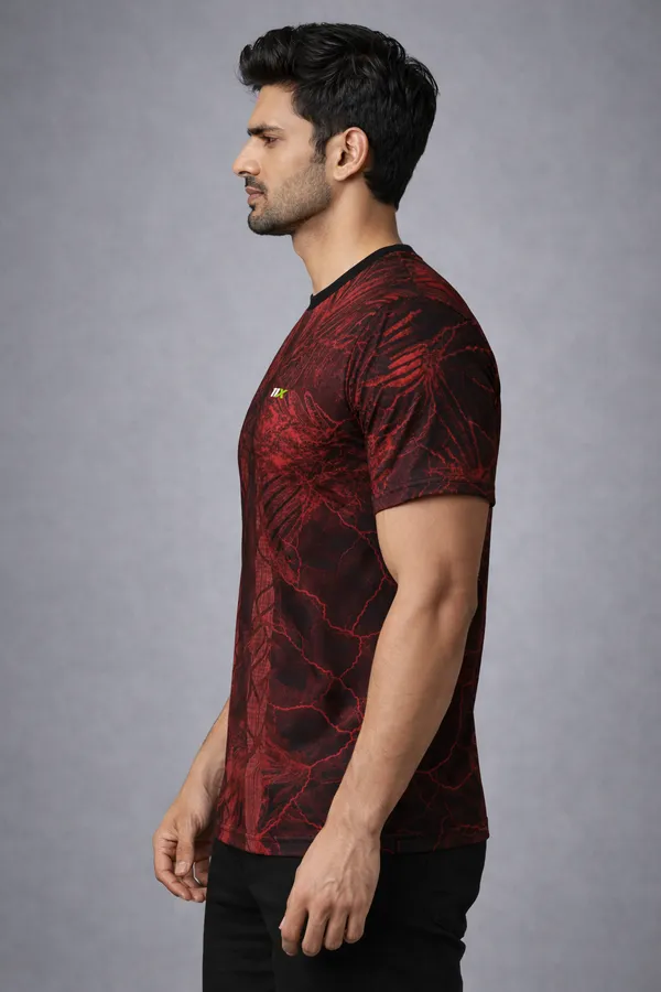 Maroon_And_Black_Polyester_And_Lycra_T_Shirt_For_Men