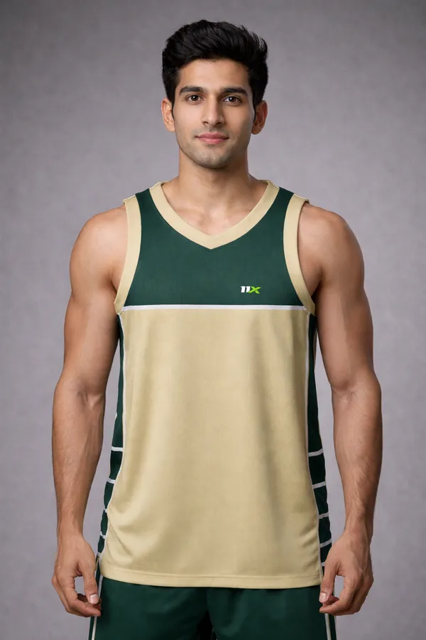 Yellow_And_Green_Polyester_And_Lycra_T_Shirt_For_Men