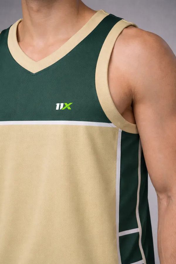 Yellow_And_Green_Polyester_And_Lycra_T_Shirt_For_Men