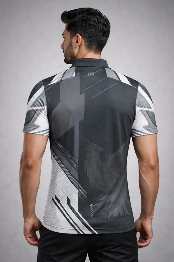 Grey_And_White_Polyester_And_Lycra_T_Shirt_For_Men