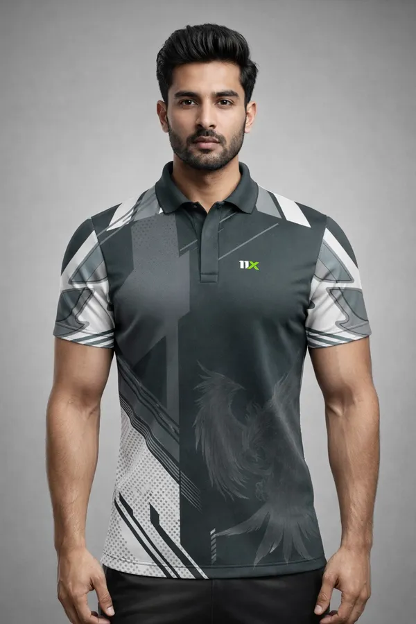 Grey_And_White_Polyester_And_Lycra_T_Shirt_For_Men
