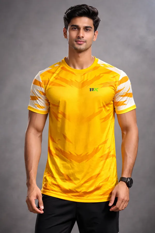Yellow_Polyester_And_Lycra_T_Shirt_For_Men