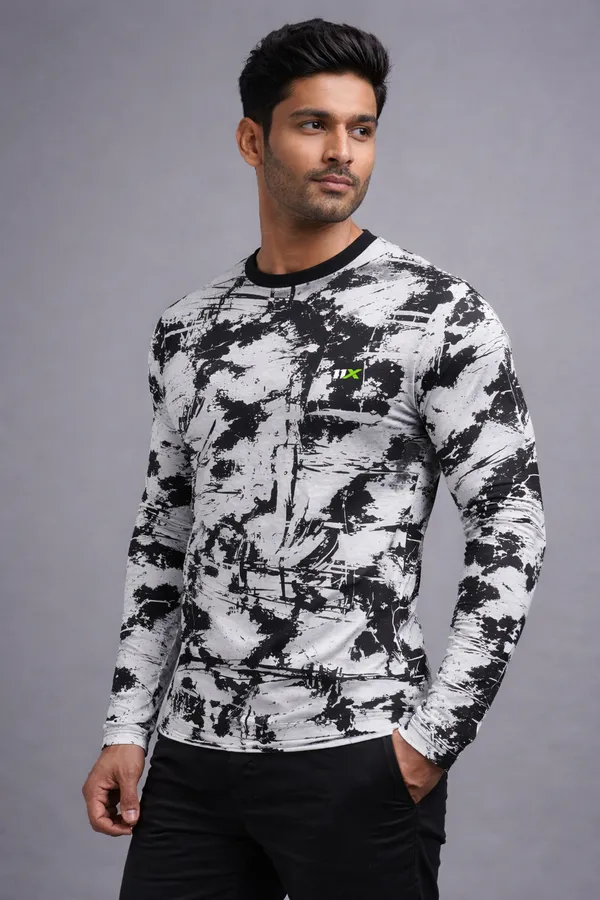 White_And_Black_Polyester_And_Lycra_T_Shirt_For_Men