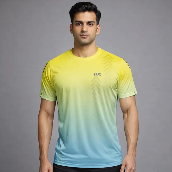 Yellow_And_Blue_Polyester_And_Lycra_T_Shirt_For_Men
