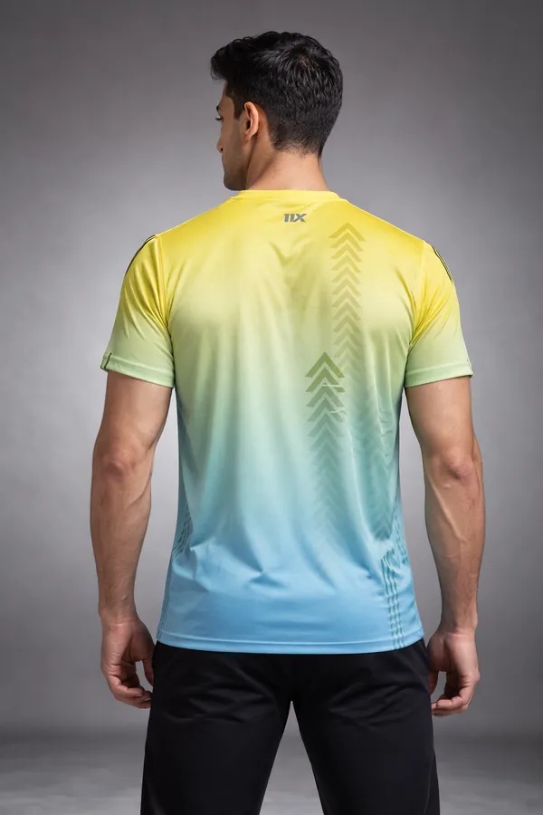 Yellow_And_Blue_Polyester_And_Lycra_T_Shirt_For_Men