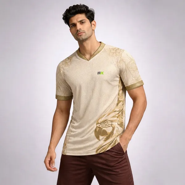 Yellow_Polyester_And_Lycra_T_Shirt_For_Men